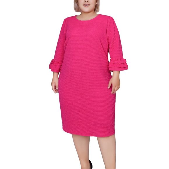 NY Collection Plus Size Textured Knit Ruffle‑Sleeve Dress NWT – Havana Pink 3X - Picture 1 of 5